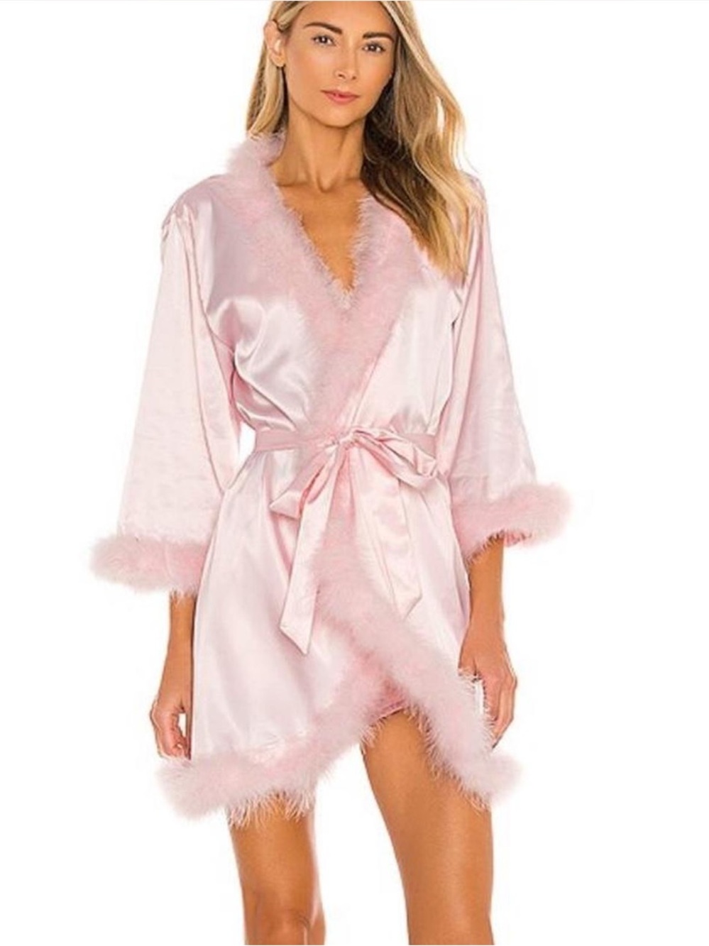 OW Intimates Candice Feather Kimono Robe in Dusty Pink (Size Small)